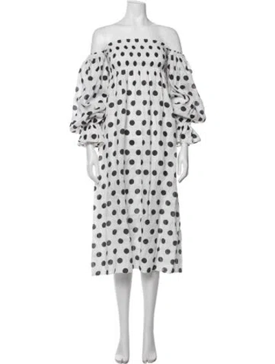Pre-owned Sleeper Linen Midi Length Dress In Black/white