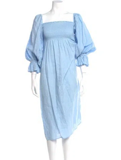 Pre-owned Sleeper Linen Midi Length Dress In Blue