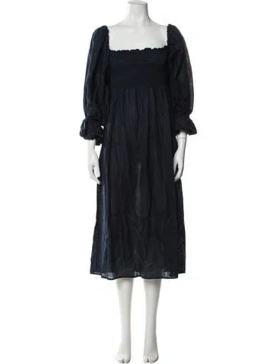Pre-owned Sleeper Linen Midi Length Dress In Blue