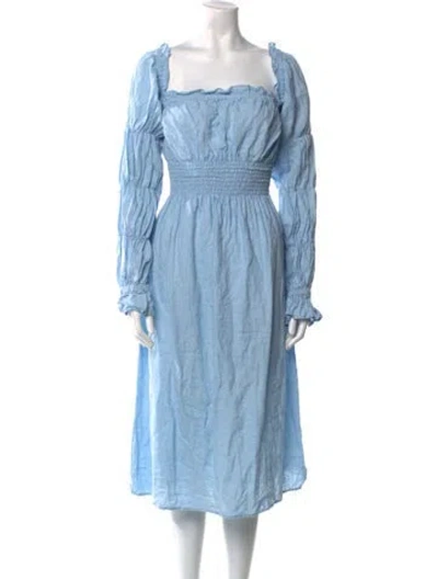 Pre-owned Sleeper Linen Midi Length Dress In Blue