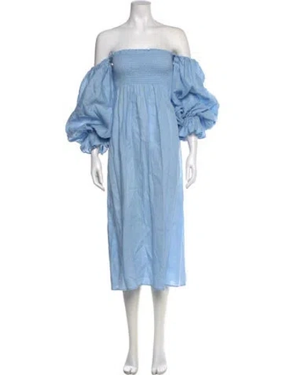 Pre-owned Sleeper Linen Midi Length Dress In Blue