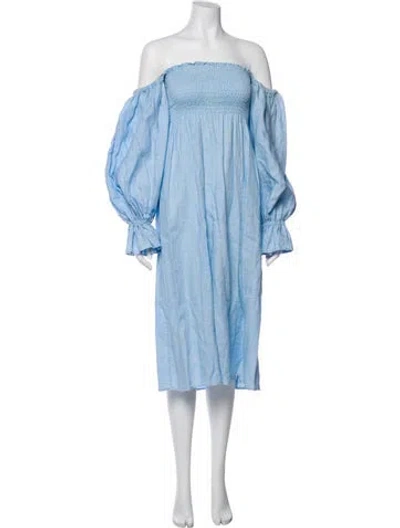 Pre-owned Sleeper Linen Midi Length Dress In Blue