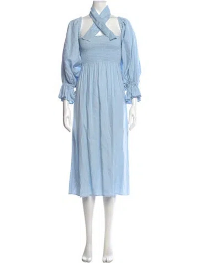 Pre-owned Sleeper Linen Midi Length Dress In Blue