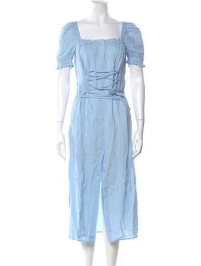 Pre-owned Sleeper Linen Midi Length Dress In Blue