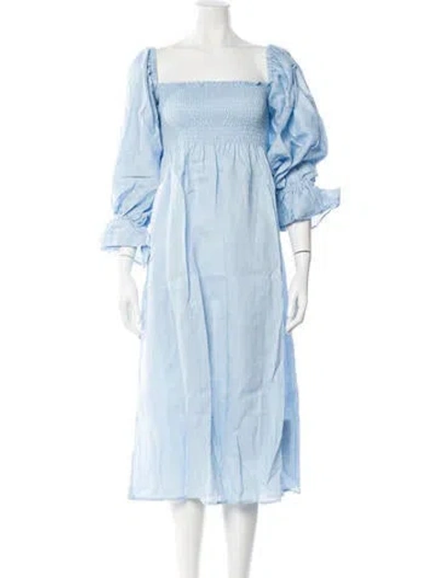 Pre-owned Sleeper Linen Midi Length Dress In Blue