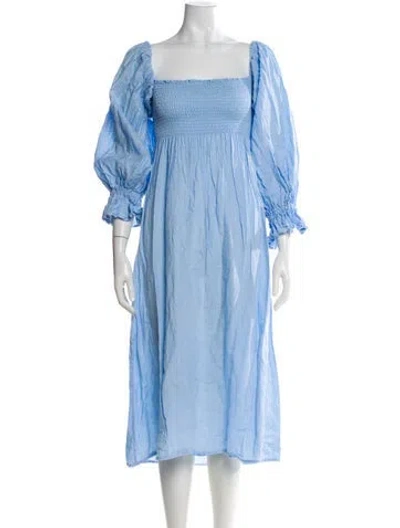 Pre-owned Sleeper Linen Midi Length Dress In Blue