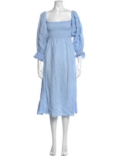 Pre-owned Sleeper Linen Midi Length Dress In Blue