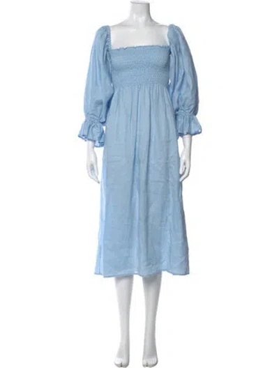 Pre-owned Sleeper Linen Midi Length Dress In Blue