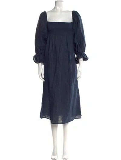 Pre-owned Sleeper Linen Midi Length Dress In Blue