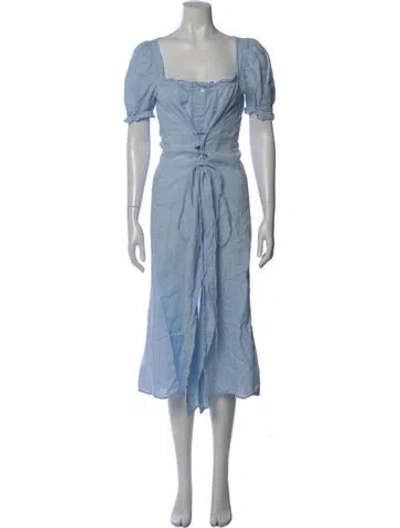 Pre-owned Sleeper Linen Midi Length Dress In Blue