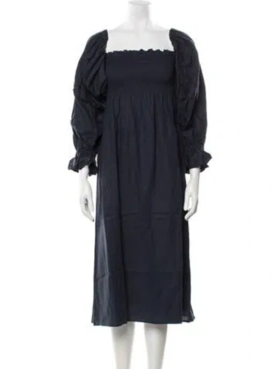 Pre-owned Sleeper Linen Midi Length Dress In Blue