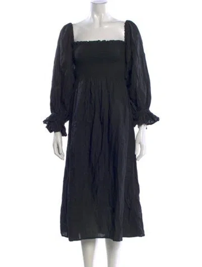 Pre-owned Sleeper Linen Midi Length Dress In Blue