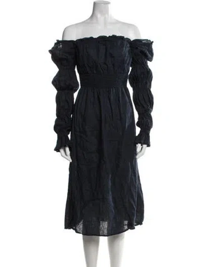 Pre-owned Sleeper Linen Midi Length Dress In Blue