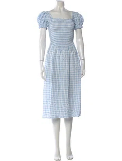Pre-owned Sleeper Linen Midi Length Dress In Blue