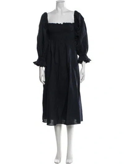 Pre-owned Sleeper Linen Midi Length Dress In Blue