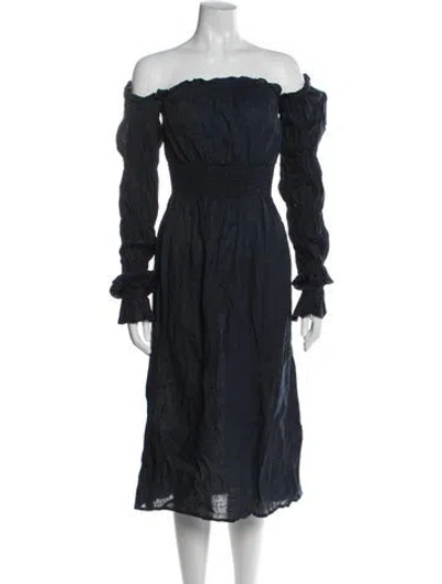 Pre-owned Sleeper Linen Midi Length Dress In Blue