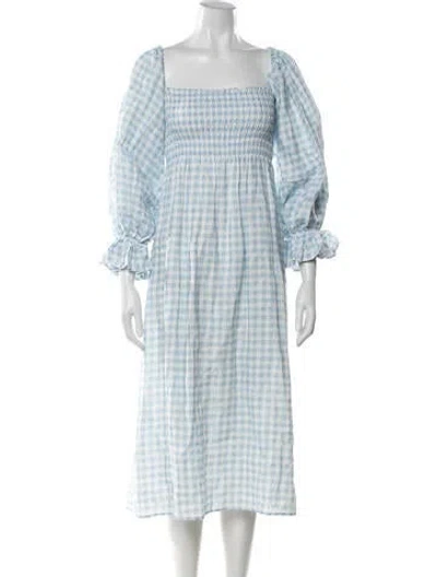 Pre-owned Sleeper Linen Midi Length Dress In Blue