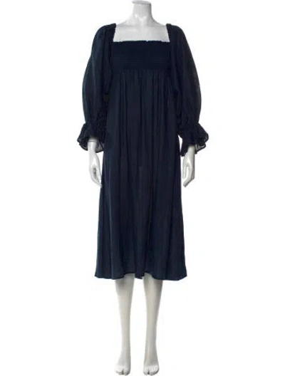 Pre-owned Sleeper Linen Midi Length Dress In Blue