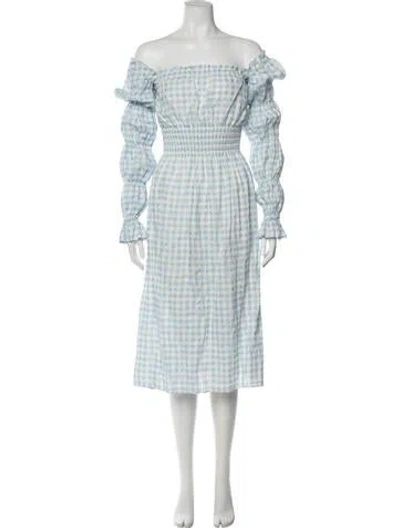Pre-owned Sleeper Linen Midi Length Dress In Blue