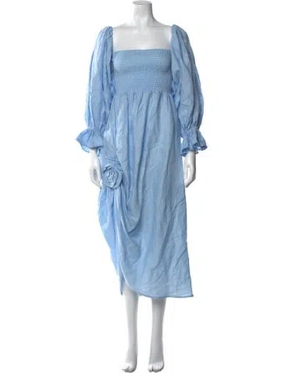 Pre-owned Sleeper Linen Midi Length Dress In Blue