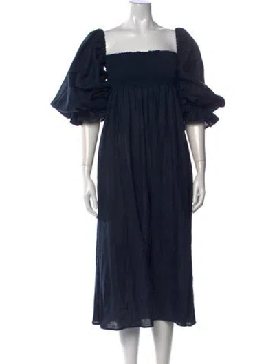 Pre-owned Sleeper Linen Midi Length Dress In Blue