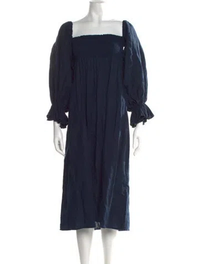 Pre-owned Sleeper Linen Midi Length Dress In Blue