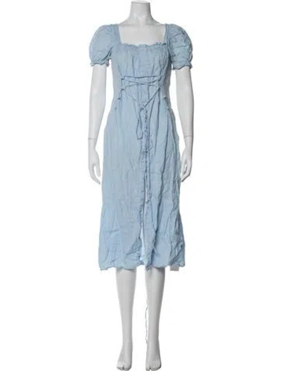 Pre-owned Sleeper Linen Midi Length Dress In Blue