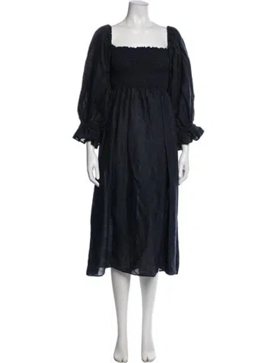 Pre-owned Sleeper Linen Midi Length Dress In Blue