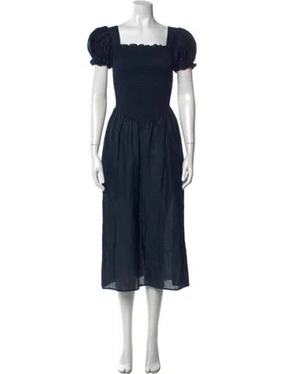 Pre-owned Sleeper Linen Midi Length Dress In Blue