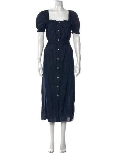 Pre-owned Sleeper Linen Midi Length Dress In Blue