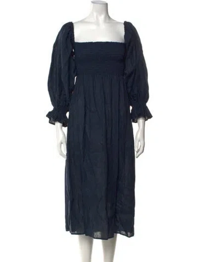Pre-owned Sleeper Linen Midi Length Dress In Blue