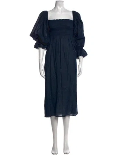 Pre-owned Sleeper Linen Midi Length Dress In Blue