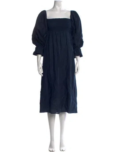 Pre-owned Sleeper Linen Midi Length Dress In Blue