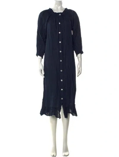 Pre-owned Sleeper Linen Midi Length Dress In Blue