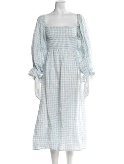 Pre-owned Sleeper Linen Midi Length Dress In Blue