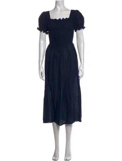 Pre-owned Sleeper Linen Midi Length Dress In Blue