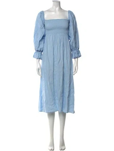 Pre-owned Sleeper Linen Midi Length Dress In Blue