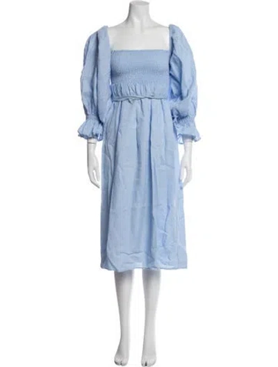 Pre-owned Sleeper Linen Midi Length Dress In Blue