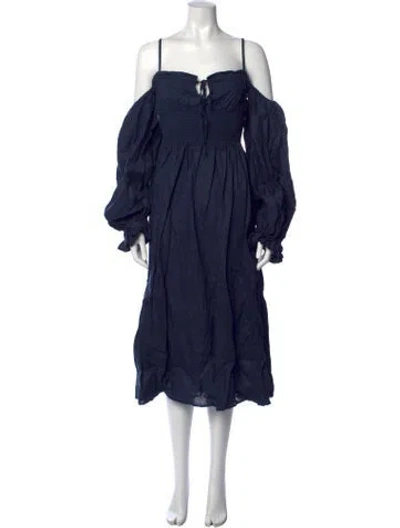 Pre-owned Sleeper Linen Midi Length Dress In Blue