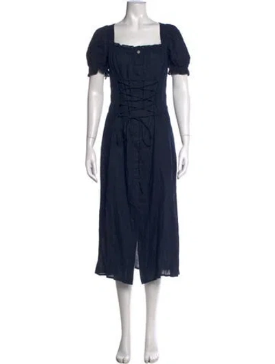 Pre-owned Sleeper Linen Midi Length Dress In Blue