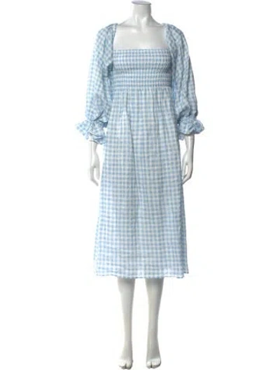 Pre-owned Sleeper Linen Midi Length Dress In Blue