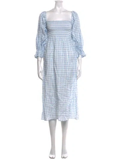 Pre-owned Sleeper Linen Midi Length Dress In Blue