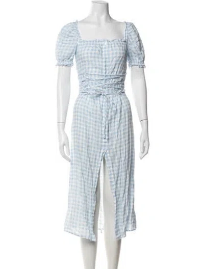 Pre-owned Sleeper Linen Midi Length Dress In Blue