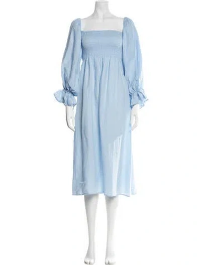 Pre-owned Sleeper Linen Midi Length Dress In Blue