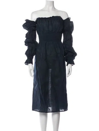 Pre-owned Sleeper Linen Midi Length Dress In Blue