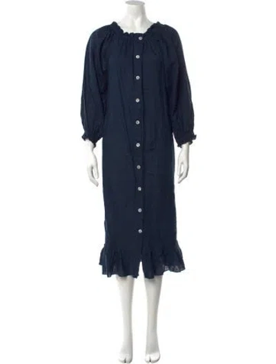 Pre-owned Sleeper Linen Midi Length Dress In Blue