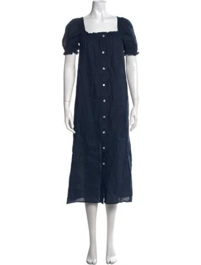 Pre-owned Sleeper Linen Midi Length Dress In Blue