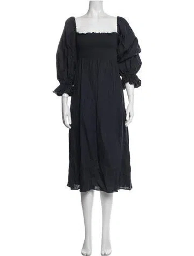 Pre-owned Sleeper Linen Midi Length Dress In Blue