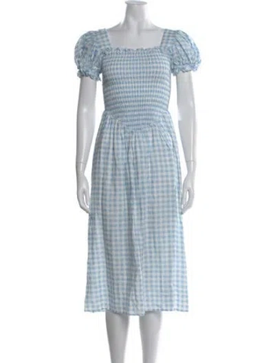 Pre-owned Sleeper Linen Midi Length Dress In Blue