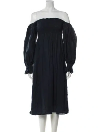 Pre-owned Sleeper Linen Midi Length Dress In Blue